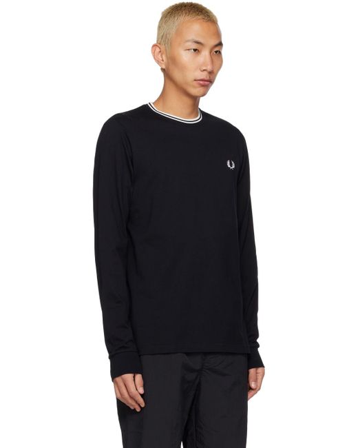 Fred Perry Black Crewneck Long Sleeve T-shirt for men