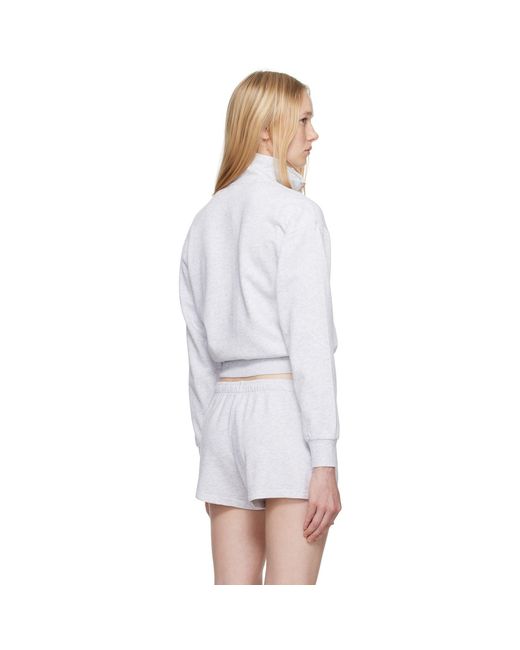 Skims White Lightweight Fleece Shrunken Quarter Zip Sweatshirt