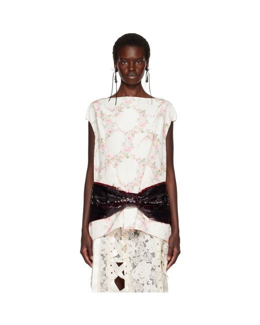 Simone Rocha White Off- Boxy Peplum Sequin Bow Detail Top