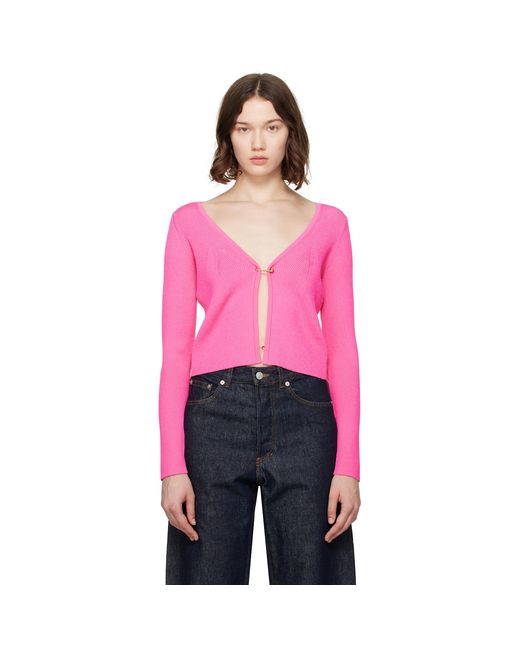 Versace Pink Safety Pin Ribbed Knit Fitted Cardigan