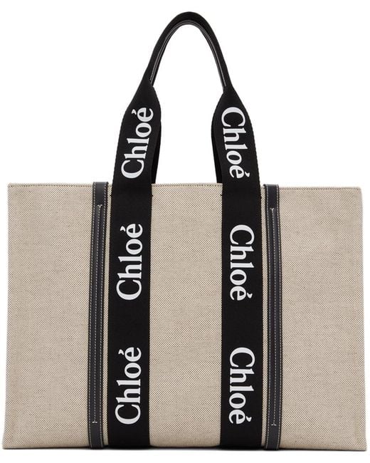 Chloé Off-white & Black Large Woody Tote Bag