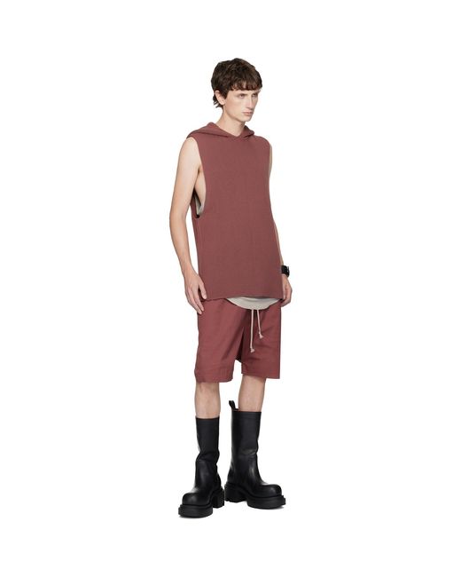 Rick Owens Red Concordians Ribbed Hoodie for men
