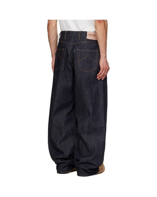 KENZO Blue Turn Up Wide Fit Jeans for men
