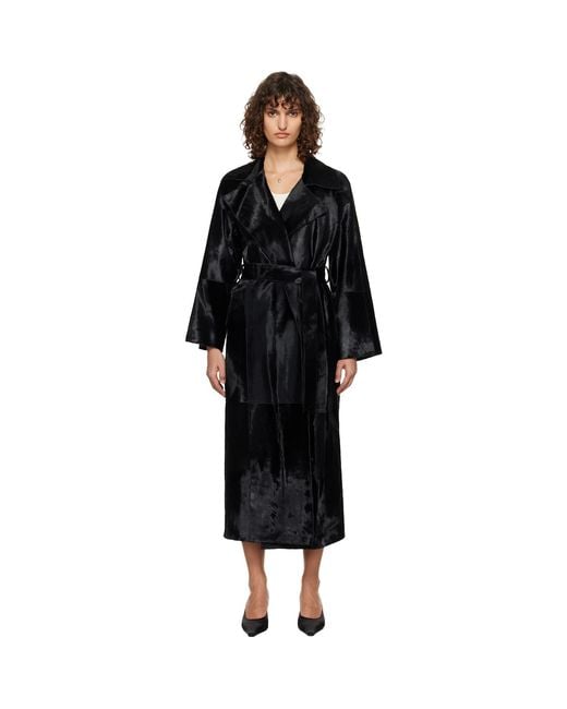 Nour Hammour Black Althea Supple Ponyhair Coat
