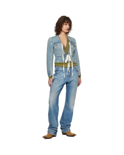 Maison Margiela Blue V-Neck Denim Jacket