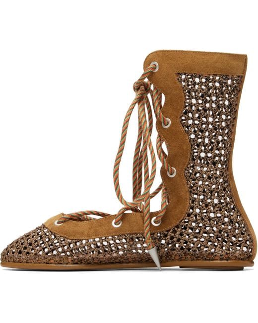 Kiko Kostadinov Brown Reticella Lace Up Ballerina Flats