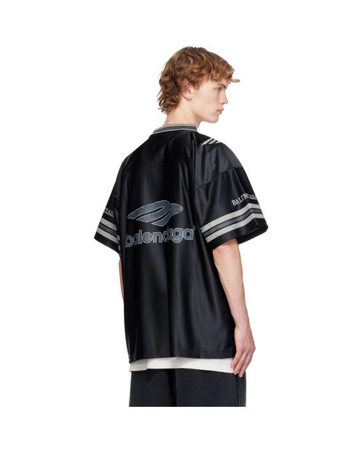 Balenciaga Black 3B Football V-Neck Oversized Jersey for men