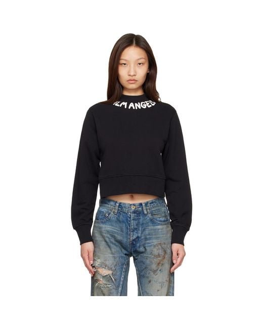 Palm Angels Black Neck Logo Fitted Sweatshirt