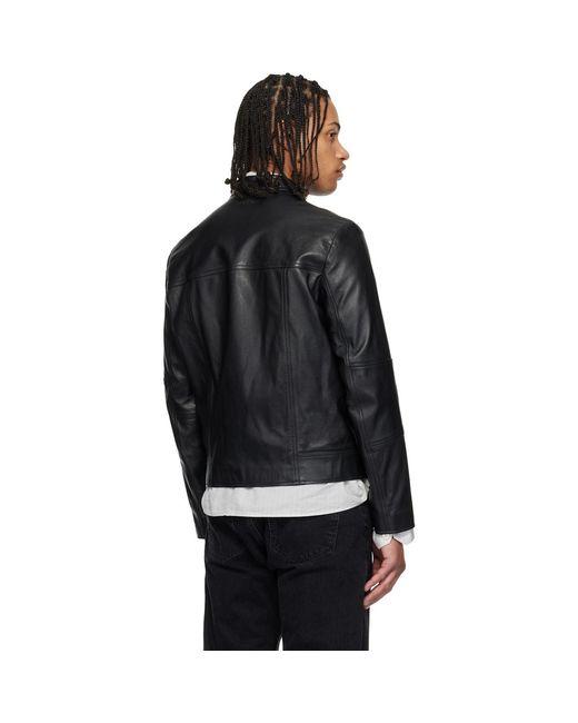 HUGO Black Slim Fit Grained Leather Jacket for men