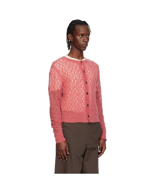 Dries Van Noten Red Open-Knit Cardigan for men