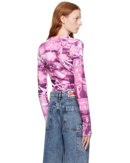 Moschino Jeans Pink Graphic Bodysuit