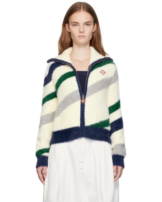 Casablanca Black Off- Striped Fluffy Zip Up Jacket