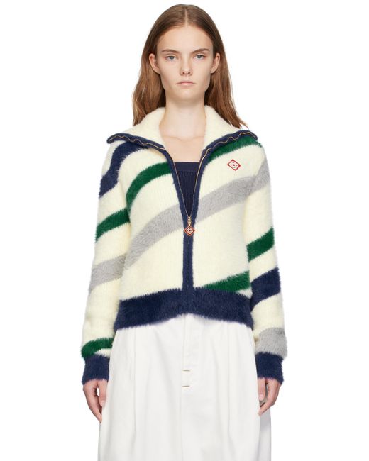 Casablancabrand Black Off- Striped Fluffy Zip Up Jacket