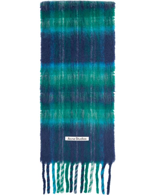 Écharpe Bleu Marine Et Vert En Mohair À Carreaux Acne en coloris Blue