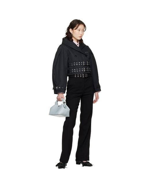 Ganni Black Bonded Cotton Short Trench Jacket