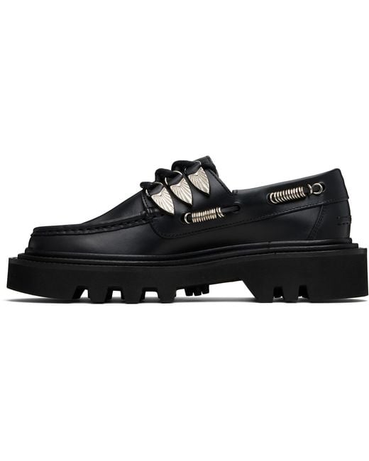Toga Virilis Black Hard Leather Boat Shoes for men