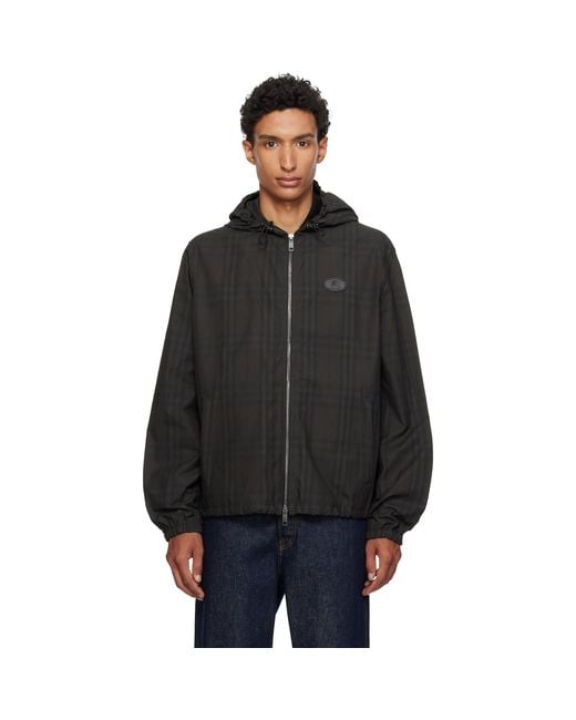 Burberry Black Check Cotton Newport Hooded Jacket for men