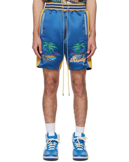 Rhude Blue & Yellow Souvenir Shorts for men