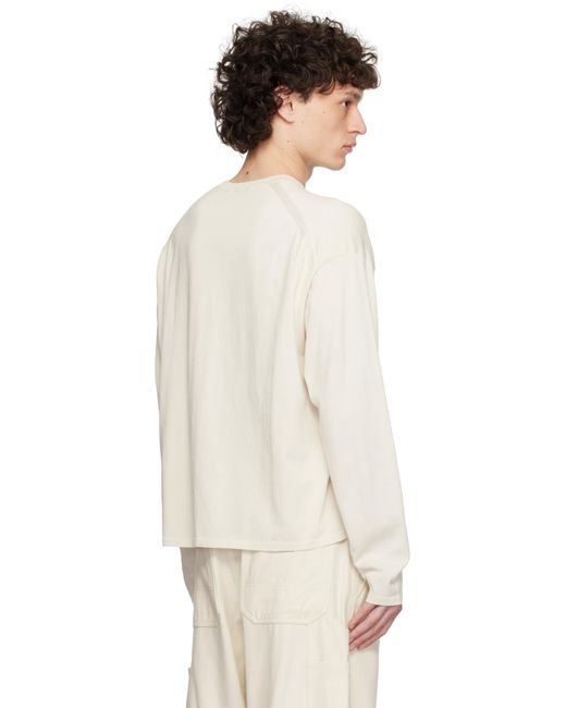 メンズ YLÈVE オフホワイト Gas Singeing コットン ニット Tシャツ Multicolor
