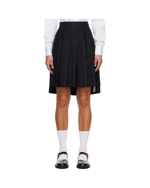 Thom Browne Black Super 120S Twill Pleated Midi Skirt