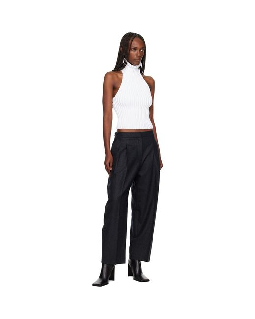 Alaïa Black Ribbed Knit Curled Trimmed Halter Top