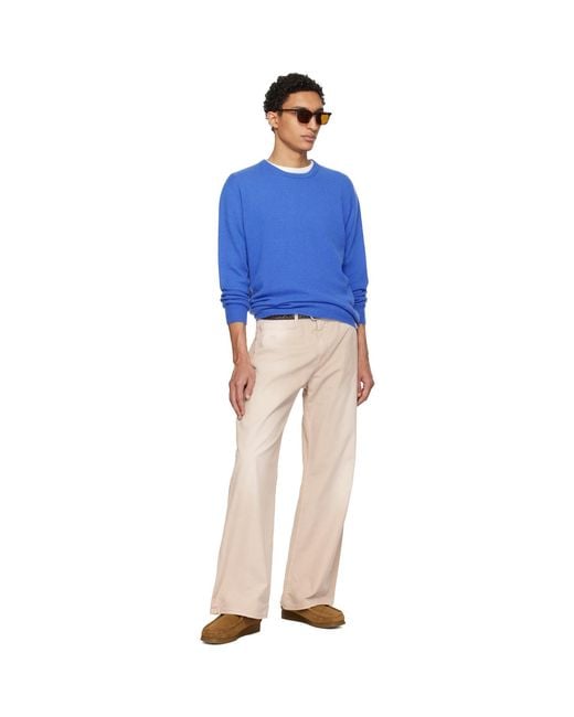 Merz B. Schwanen Blue Lightweight Merino Wool-Cashmere-Silk Sweater for men