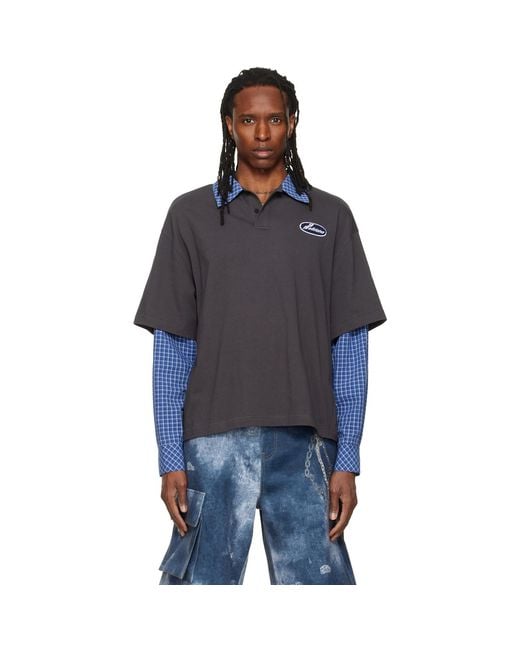 we11done Blue 'Se11Done' Layered Long-Sleeve Polo for men