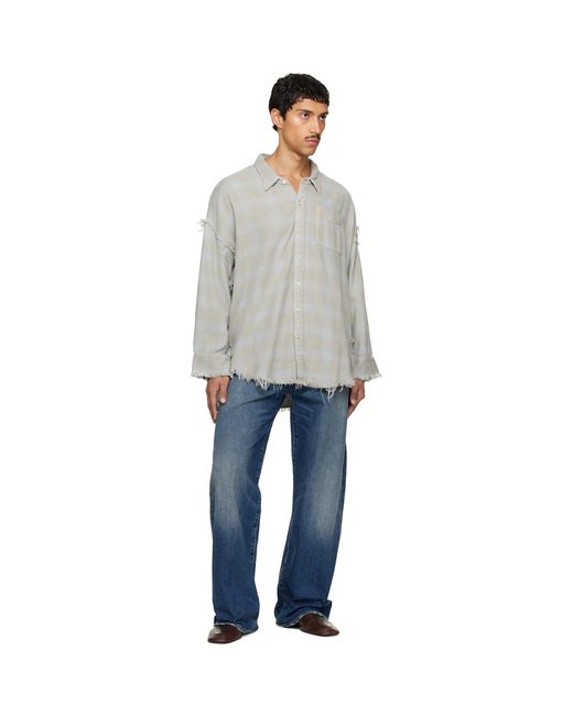 R13 Gray Shredded Seam Drop Neck Shirt for men