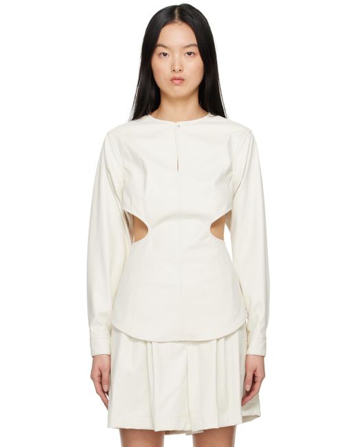 Issey Miyake White Off- Figure Faux-leather Shirt