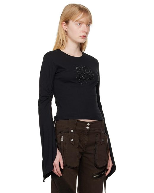 T-Shirt À Manches Longues Noir À Logo Modifié À Ornements Facettés Blumarine en coloris Black