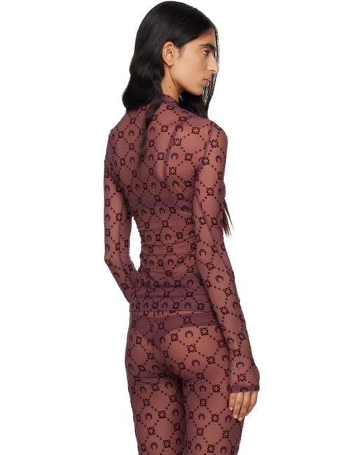 MARINE SERRE Red Burgundy Moonogram Mesh Flock T-Shirt