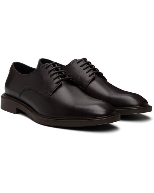 HUGO Black Leather Embossed Logo Derbys for men