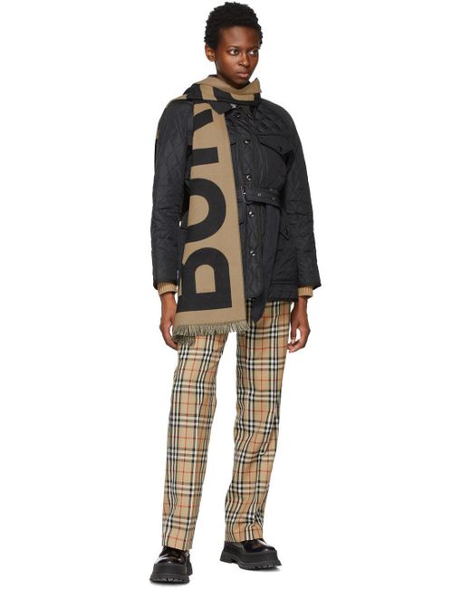 burberry tan wool logo scarf