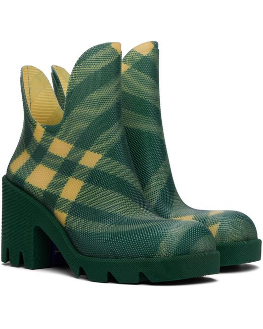Burberry Green Check Rubber Marsh Heel Boots