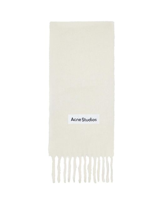 Acne Natural Off- Wool Logo Scarf for men