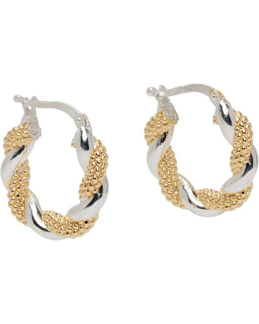 Bottega Veneta Black Gold & Silver Twist Hoop Earrings for men