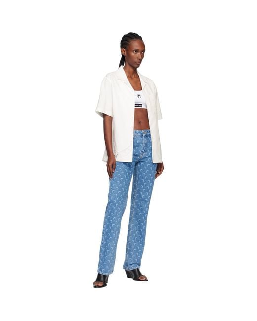 MARINE SERRE White Off- Regenerated Household Linen Bowling Shirt