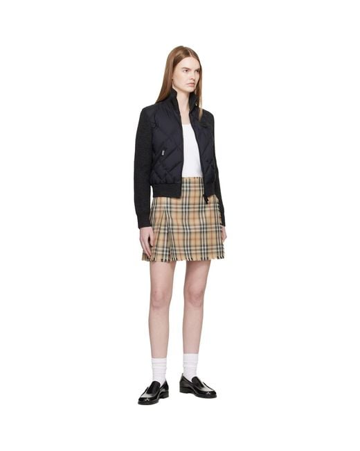 Burberry Black Check-Stitch Nylon & Wool Bomber Jacket