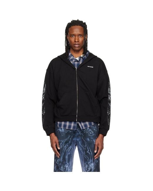 we11done Black Lace Zip-Up Hoodie for men