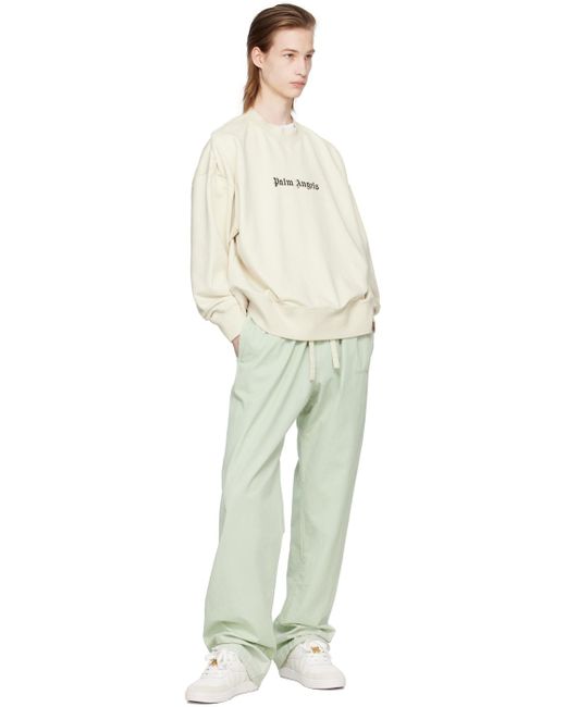 Palm Angels White Green Embroidered Sweatpants for men