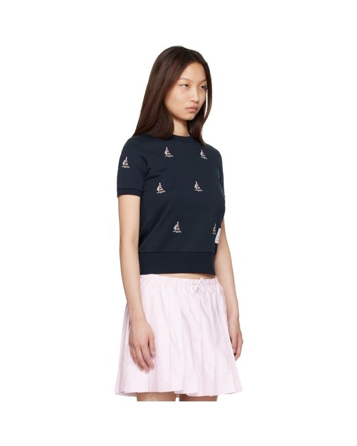 Thom Browne Blue Cotton Milano Sailboat Rib T-Shirt