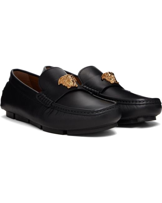 Versace Black 'La Medusa' Leather Driver Loafers for men