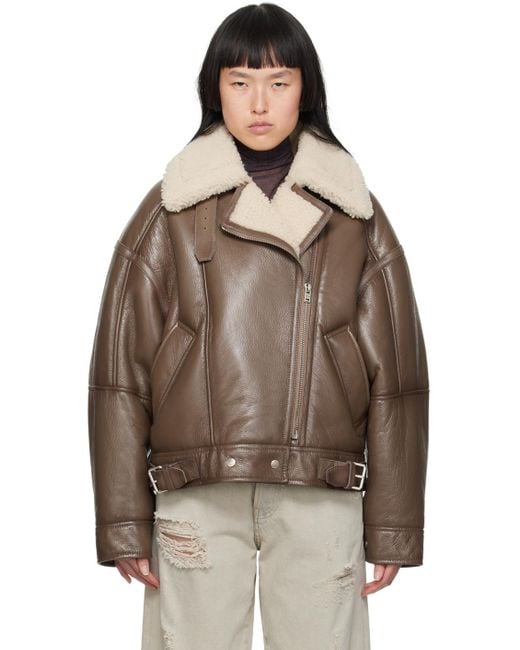Acne Brown Notched Shearling Jacket