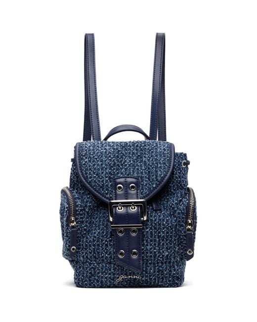 Ganni Blue Bucky Nano Tweed Denim Backpack