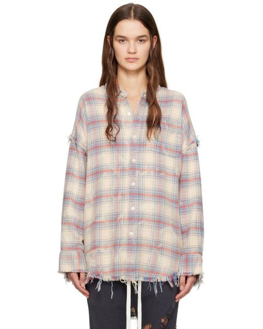 R13 Off-white & Blue Shredded Shirt in Natural | Lyst