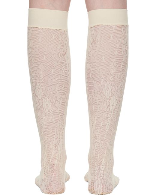 Swedish Stockings オフホワイト Rosa レース ハイソックス Brown