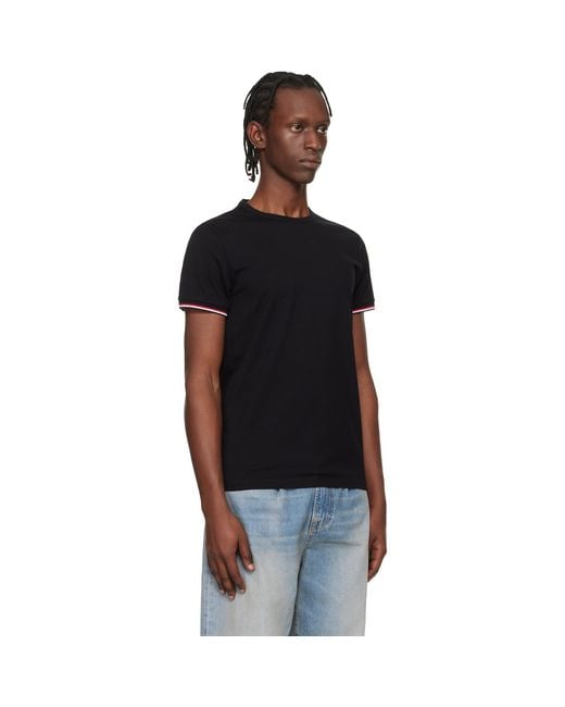 Moncler Black Tricolor-Trimmed Cotton T-Shirt for men