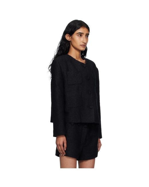 Pushbutton Black Collarless Tweed Jacket