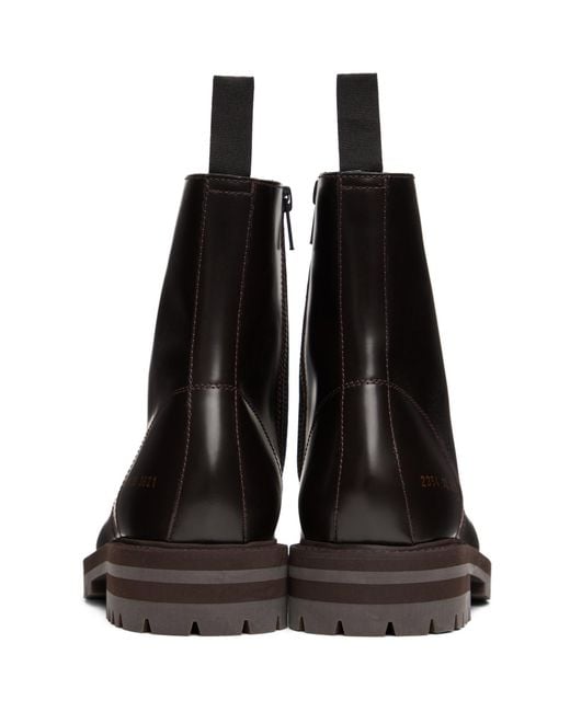 Common Projects Black Leather Combat Boots for men