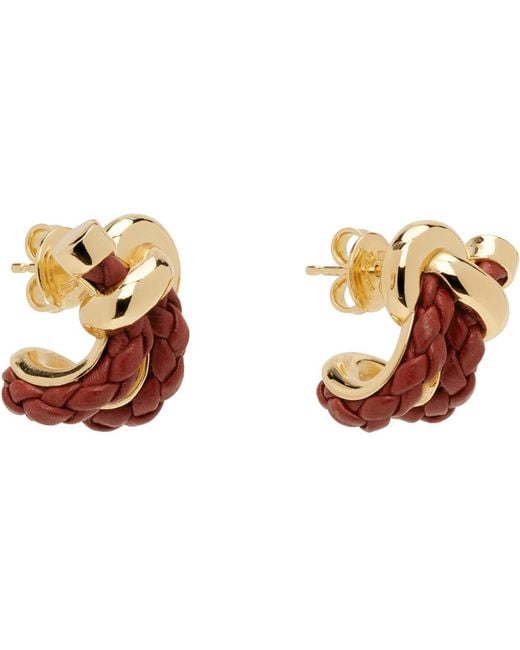 Bottega Veneta Black Gold & Burgundy Knot Hoop Earrings for men